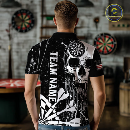 Custom White Skull Darts Board Dart Shirts for Men Darts Team Jerseys Polo & 1/4 Zip NNT133