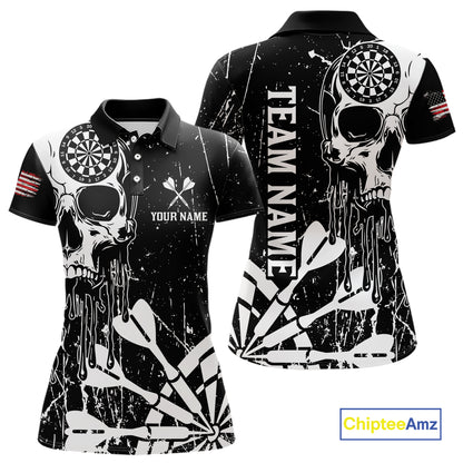 Custom White Skull Darts Board Dart Shirts for Women Darts Team Jerseys Polo & 1/4 Zip NNT133
