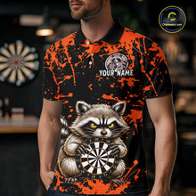 Load image into Gallery viewer, Custom Orange Raccoon Funny Dart Shirt Dart Team Jersey for Men Dartboard Polo &amp; 1/4 Zip Shirts NNT170