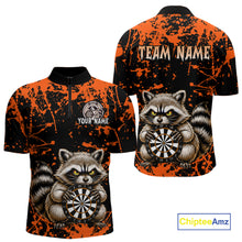 Load image into Gallery viewer, Custom Orange Raccoon Funny Dart Shirt Dart Team Jersey for Men Dartboard Polo &amp; 1/4 Zip Shirts NNT170