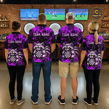 Custom Purple Raccoon Funny Dart Shirt Dart Team Jersey for Women Dartboard Polo & 1/4 Zip Shirts NNT170