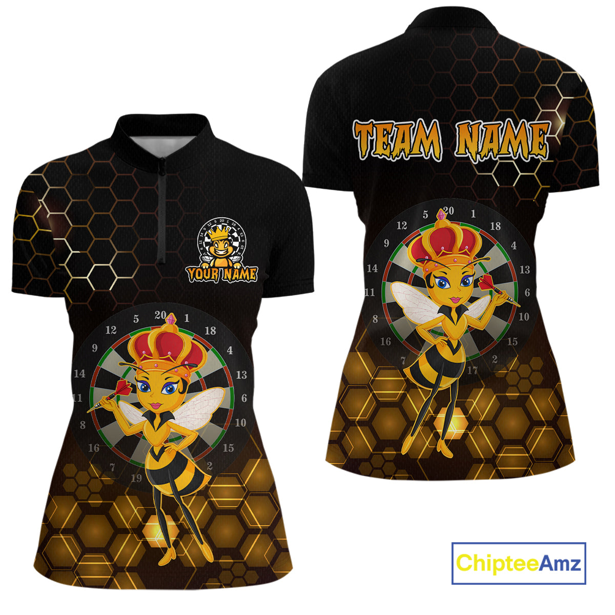 Custom Funny Queen Bee Dart Shirt Dart Team Jersey for Women Dartboard Polo & 1/4 Zip Shirts NNT165