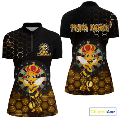 Custom Funny Queen Bee Dart Shirt Dart Team Jersey for Women Dartboard Polo & 1/4 Zip Shirts NNT165