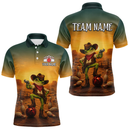 Custom Funny Cowboy with Frog Bowling Team Shirts for Men Bowling Outfit Polo & 1/4 Zip HNT570