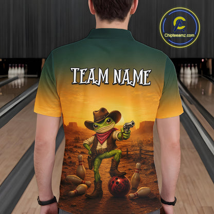 Custom Funny Cowboy with Frog Bowling Team Shirts for Men Bowling Outfit Polo & 1/4 Zip HNT570