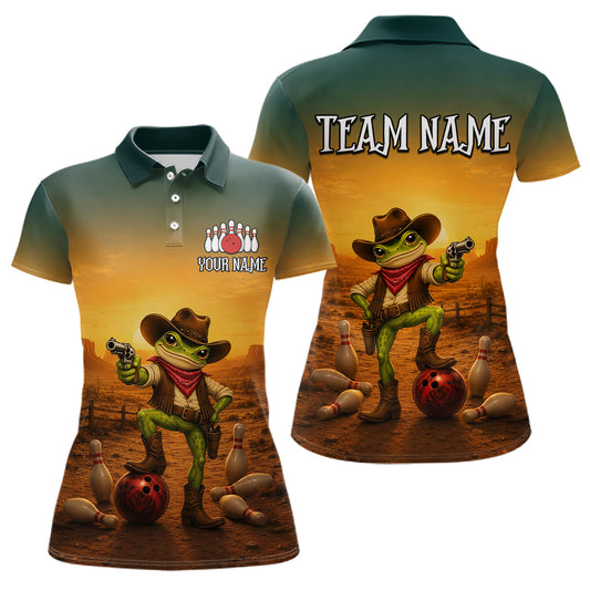 Custom Funny Cowboy with Frog Bowling Team Shirts for Women Bowling Outfit Polo & 1/4 Zip HNT570