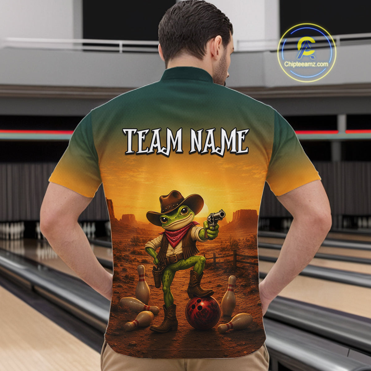 Custom Funny Cowboy with Frog Bowling Team Shirts for Men Bowling Outfit Polo & 1/4 Zip HNT570