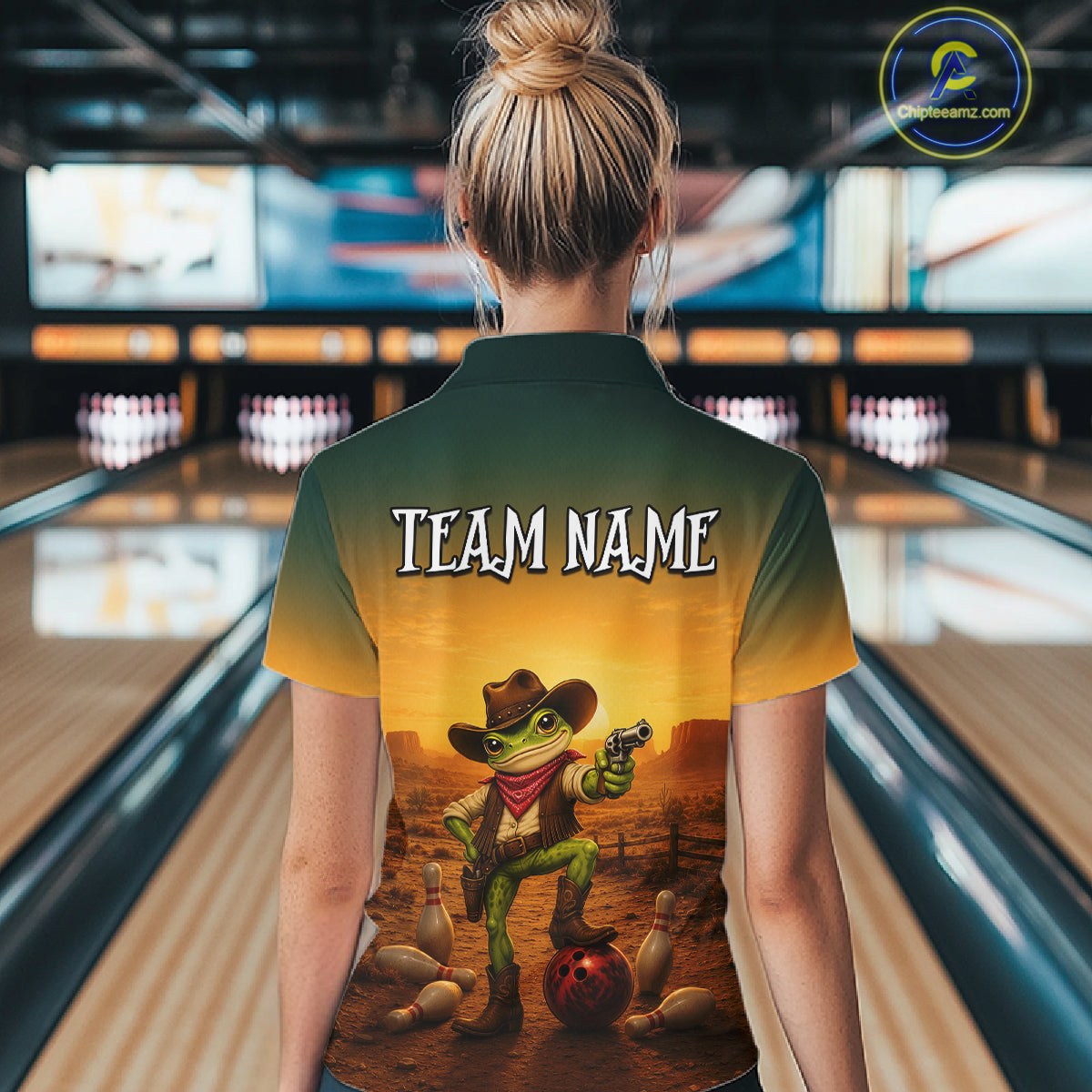 Custom Funny Cowboy with Frog Bowling Team Shirts for Women Bowling Outfit Polo & 1/4 Zip HNT570