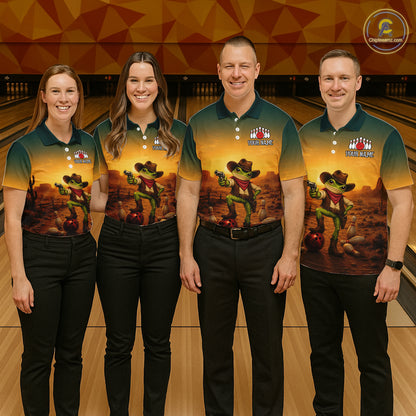 Custom Funny Cowboy with Frog Bowling Team Shirts for Women Bowling Outfit Polo & 1/4 Zip HNT570