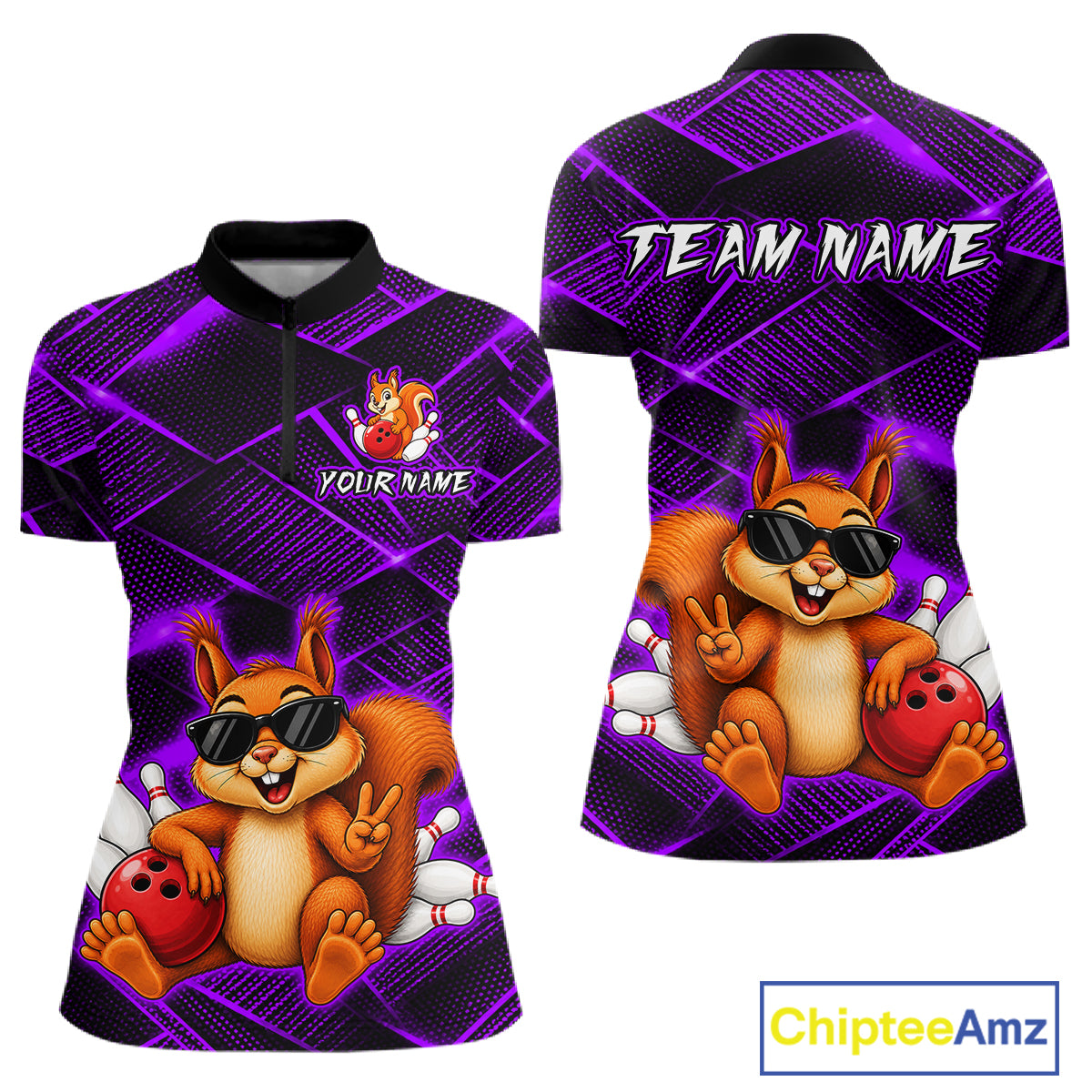 Purple Squirrel Funny Custom Bowling Jersey for Women Bowling Team Shirts Bowling League HNT304