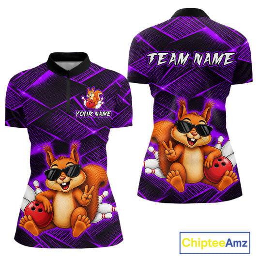 Purple Squirrel Funny Custom Bowling Jersey for Women Bowling Team Shirts Bowling League HNT304