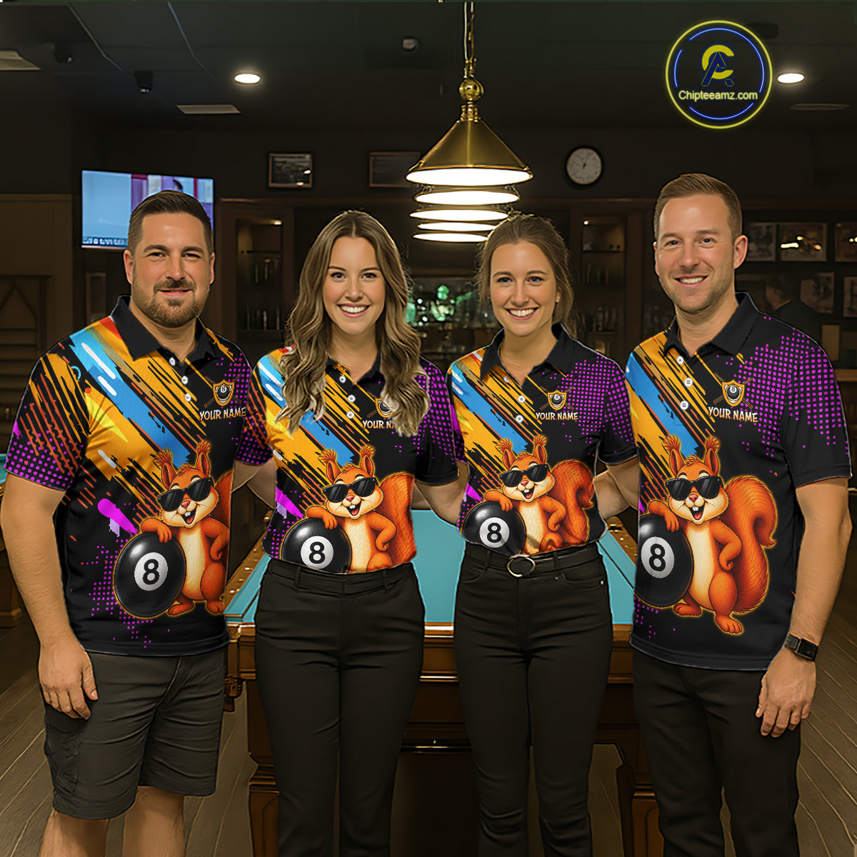 Custom Squirrel 8 Ball Billiard Shirts for Men Billiard Team Jerseys Billiard League Polo & 1/4 Zip NNT285