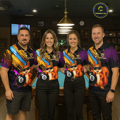 Custom Squirrel 8 Ball Billiard Shirts for Men Billiard Team Jerseys Billiard League Polo & 1/4 Zip NNT285