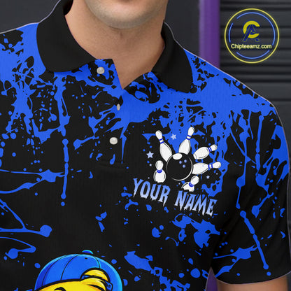 Custom Blue Funny Chick Bowling Team Shirts for Men Chicken Bowling League Polo & 1/4 Zip HNT640