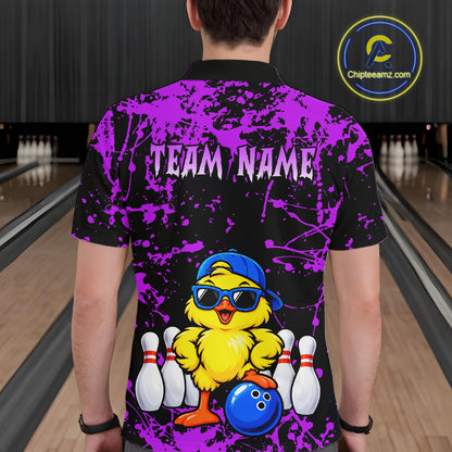 Custom Purple Funny Chick Bowling Team Shirts for Men Chicken Bowling League Polo & 1/4 Zip HNT640