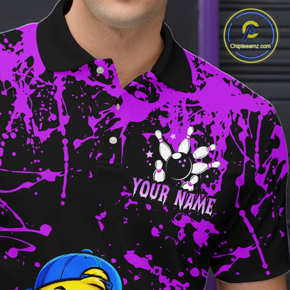 Custom Purple Funny Chick Bowling Team Shirts for Men Chicken Bowling League Polo & 1/4 Zip HNT640