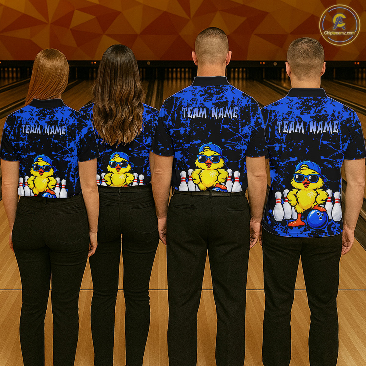 Custom Blue Funny Chick Bowling Team Shirts for Women Chicken Bowling League Polo & 1/4 Zip HNT640