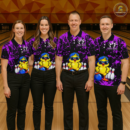 Custom Purple Funny Chick Bowling Team Shirts for Men Chicken Bowling League Polo & 1/4 Zip HNT640