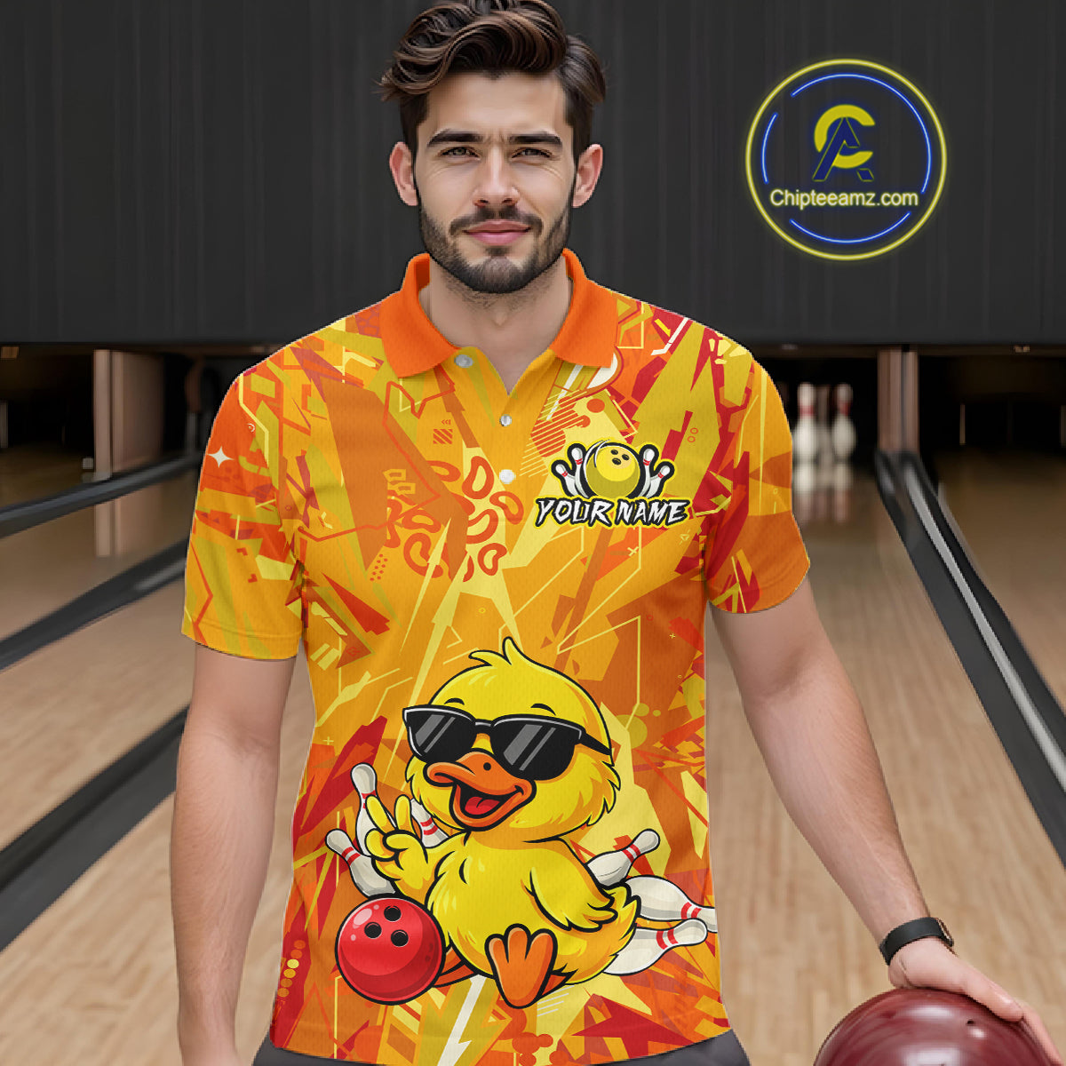 Custom Yellow Funny Duck Bowling Jersey for Men Bowling Uniform Polo & 1/4 Zip Bowling Team Shirts HNT236
