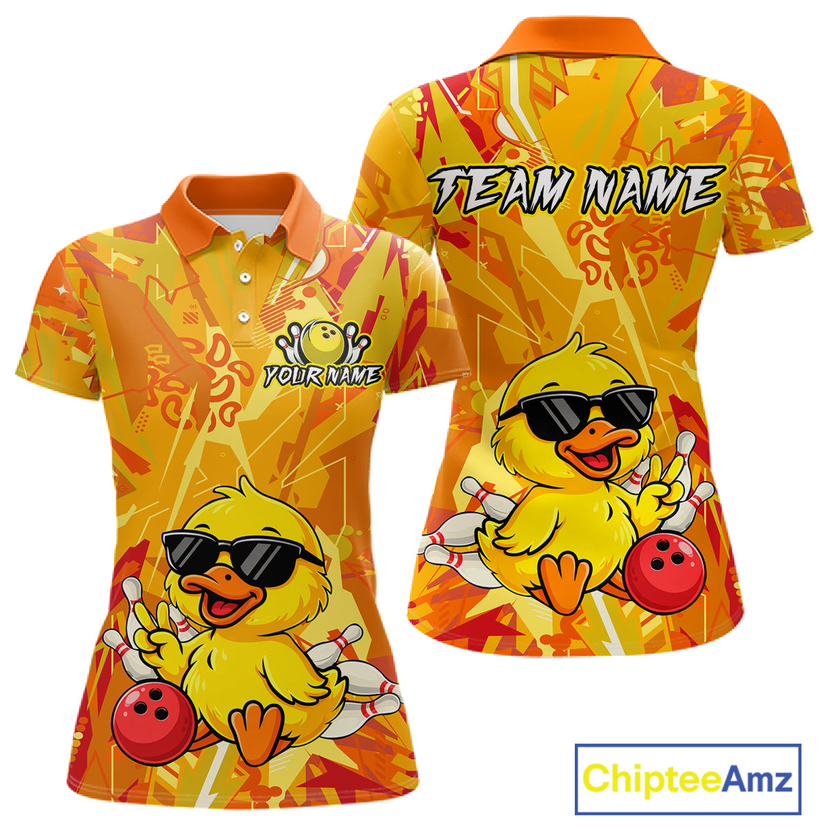 Custom Yellow Funny Duck Bowling Jersey for Women Bowling Uniform Polo & 1/4 Zip Bowling Team Shirts HNT236
