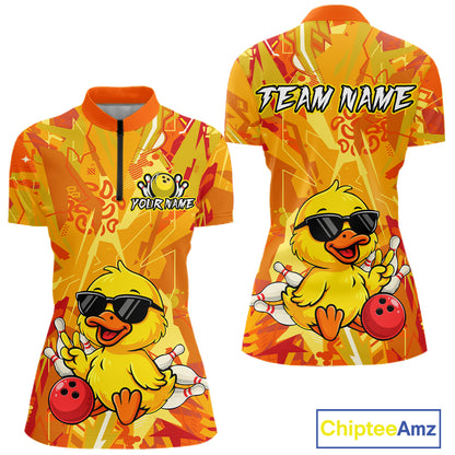 Custom Yellow Funny Duck Bowling Jersey for Women Bowling Uniform Polo & 1/4 Zip Bowling Team Shirts HNT236