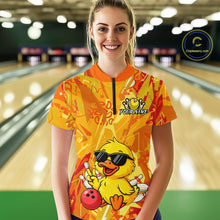 Load image into Gallery viewer, Custom Yellow Funny Duck Bowling Jersey for Women Bowling Uniform Polo &amp; 1/4 Zip Bowling Team Shirts HNT236