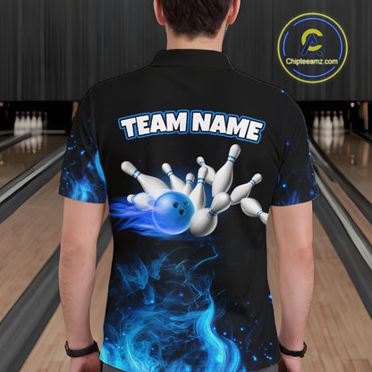 Black And Blue Flame Grim Reaper Custom Skull Bowling Shirts for Men Bowling Team Jerseys HNT645