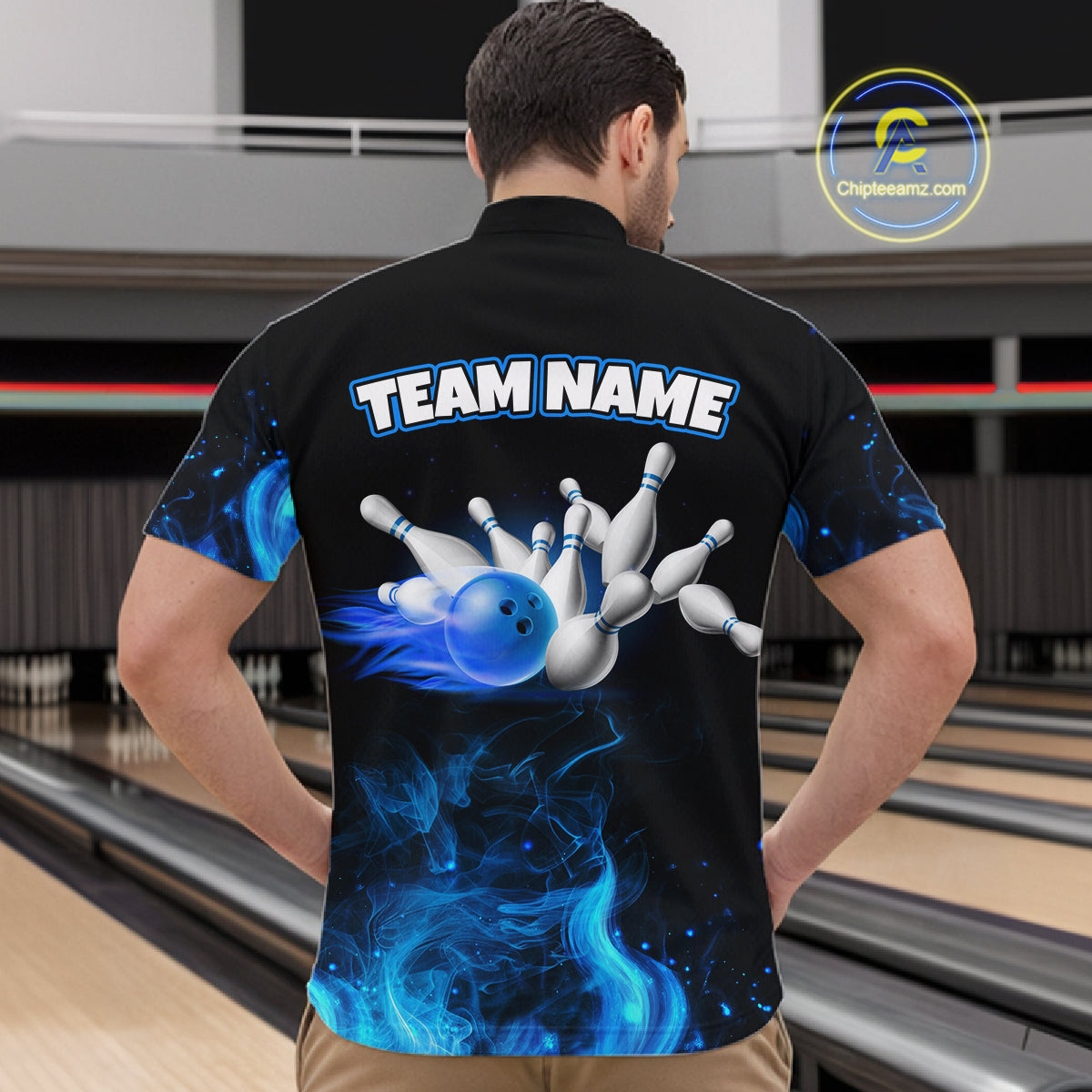 Black And Blue Flame Grim Reaper Custom Skull Bowling Shirts for Men Bowling Team Jerseys HNT645