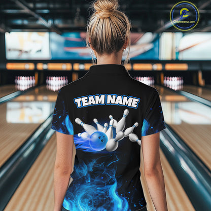 Black And Blue Flame Grim Reaper Custom Skull Bowling Shirts for Women Bowling Team Jerseys HNT645
