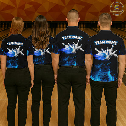 Black And Blue Flame Grim Reaper Custom Skull Bowling Shirts for Men Bowling Team Jerseys HNT645