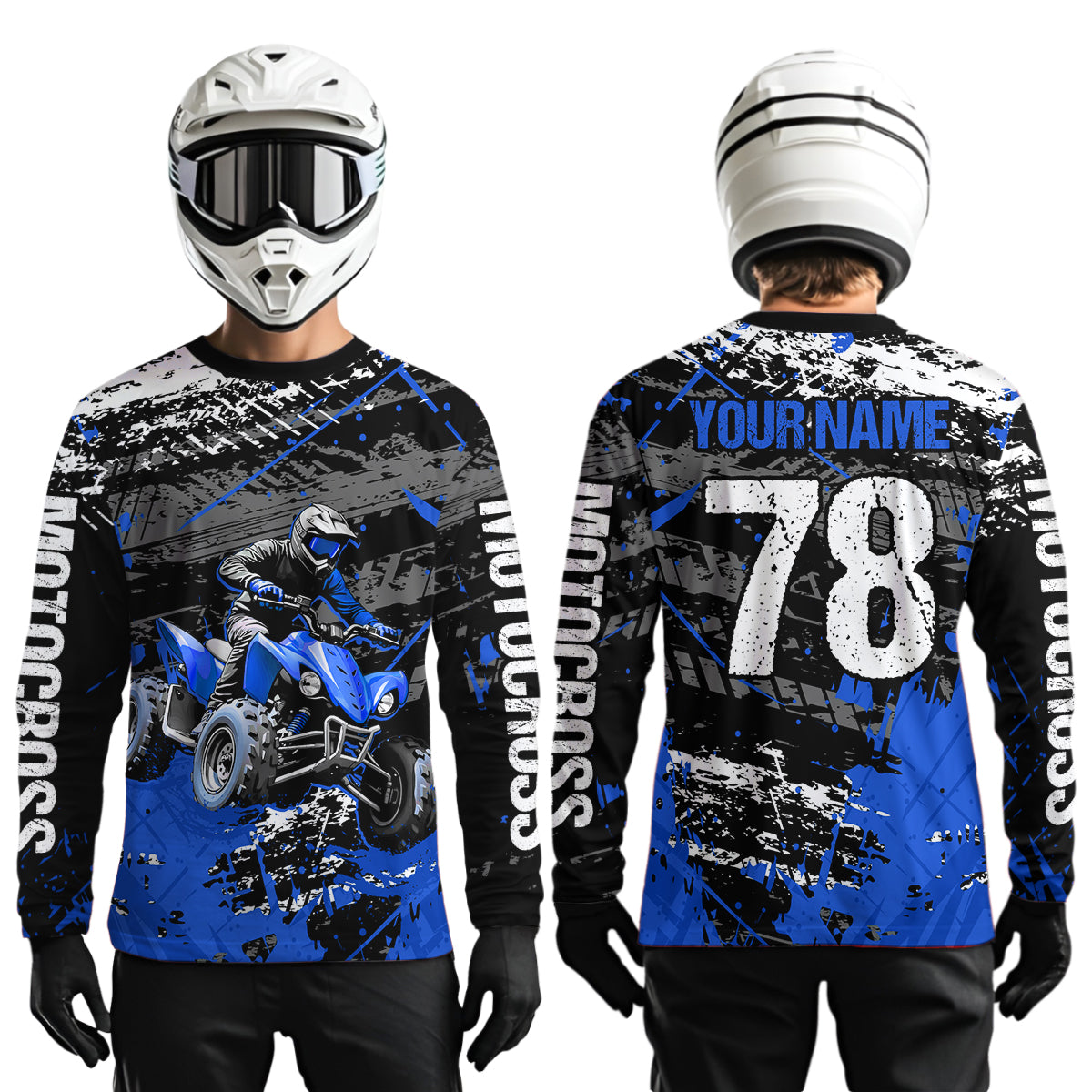 Custom Blue Off-Road Quad Bike Shirt Youth ATV Motocross Shirts Kid Men Women UPF30+ DNT78