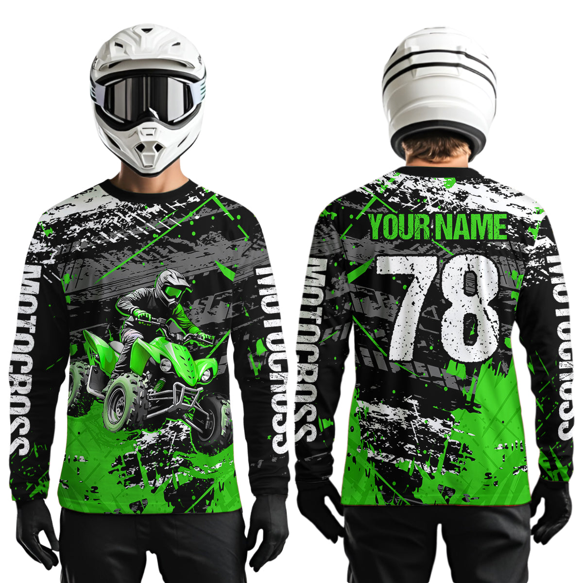 Custom Green ATV Motocross Shirts Kid Adult Motocross Off-Road Quad Bike Shirt UPF30+ DNT62