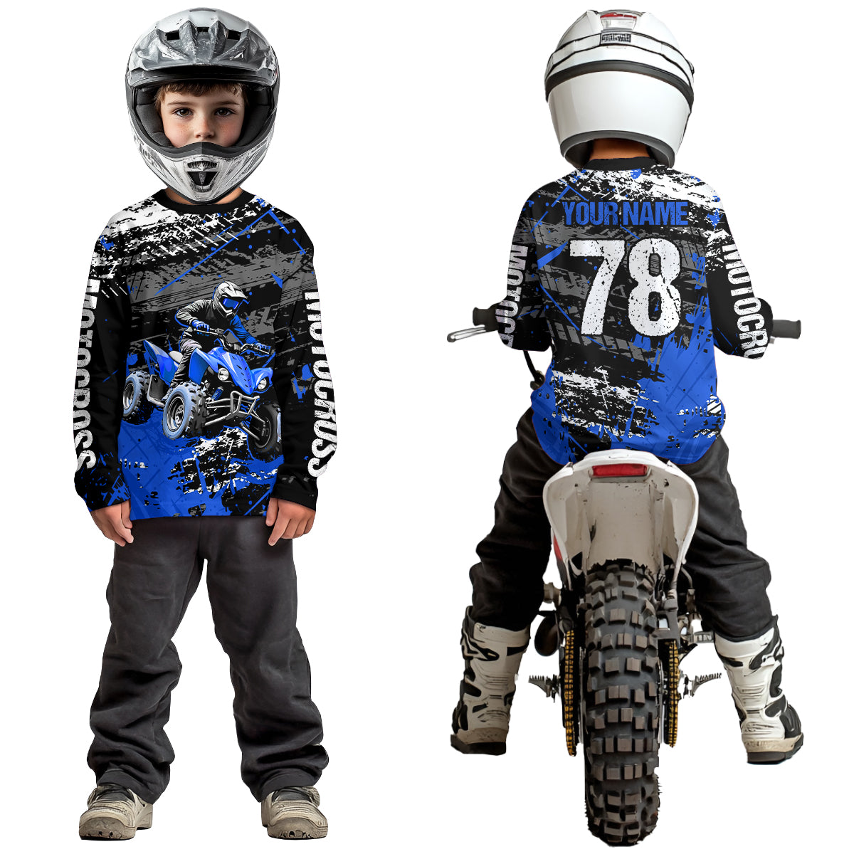 Custom Blue ATV Motocross Shirts Kid Adult Motocross Off-Road Quad Bike Shirt UPF30+ DNT62