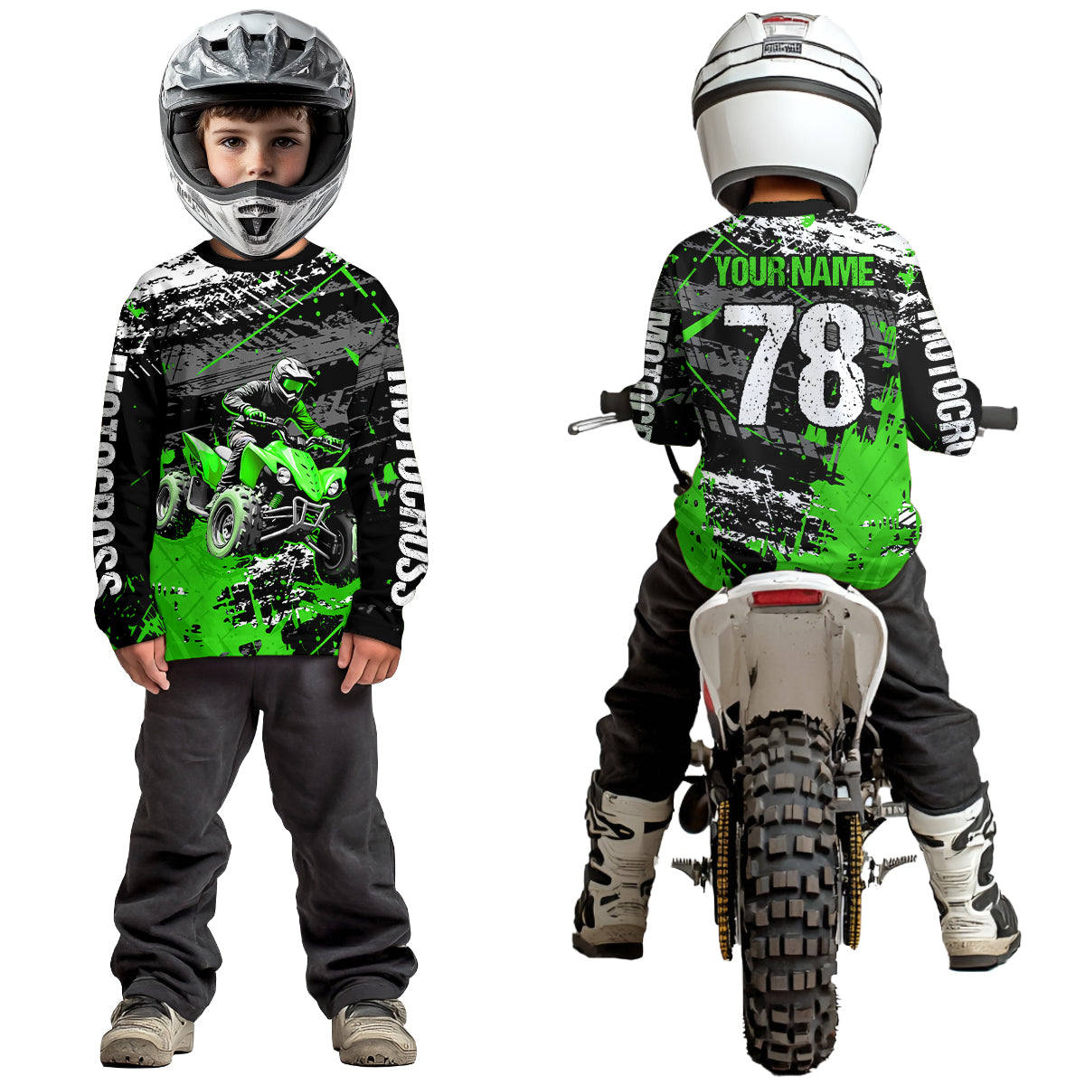 Custom Green ATV Motocross Shirts Kid Adult Motocross Off-Road Quad Bike Shirt UPF30+ DNT62