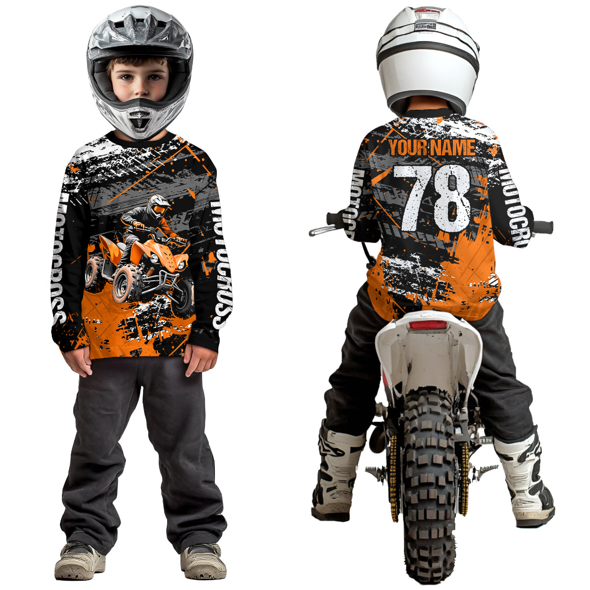 Custom Orange ATV Motocross Shirts Kid Adult Motocross Off-Road Quad Bike Shirt UPF30+ DNT62