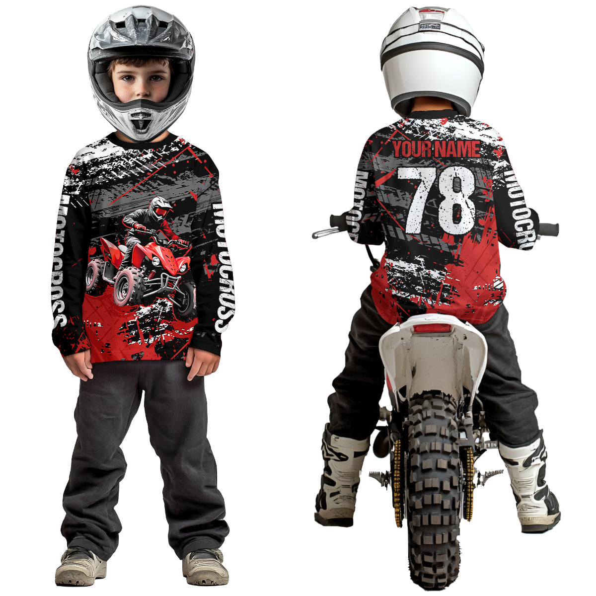 Custom Red Off-Road Quad Bike Shirt Youth ATV Motocross Shirts Kid Men Women UPF30+ DNT78