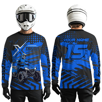 Custom Blue Off-Road Quad Bike Shirt Extreme ATV Motocross Shirts Kid Men Women UPF30+ DNT79