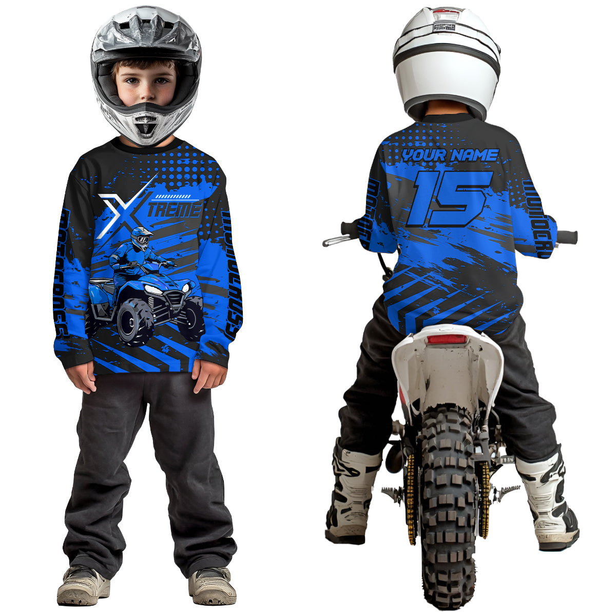 Custom Blue Off-Road Quad Bike Shirt Extreme ATV Motocross Shirts Kid Men Women UPF30+ DNT79