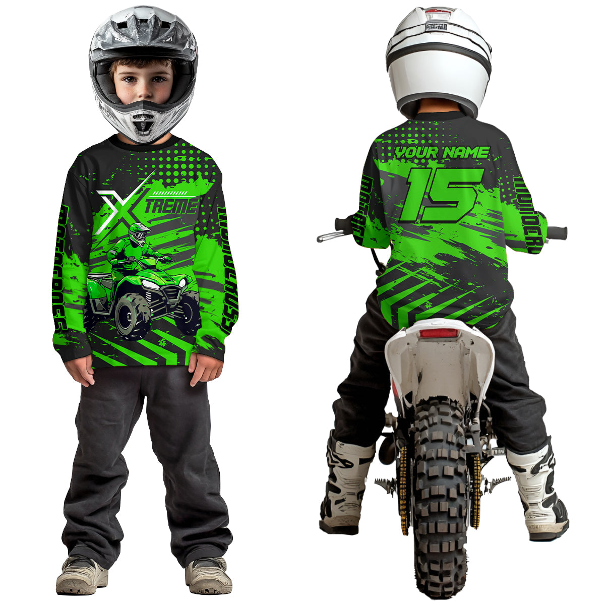 Custom Green Off-Road Quad Bike Shirt Extreme ATV Motocross Shirts Kid Men Women UPF30+ DNT79