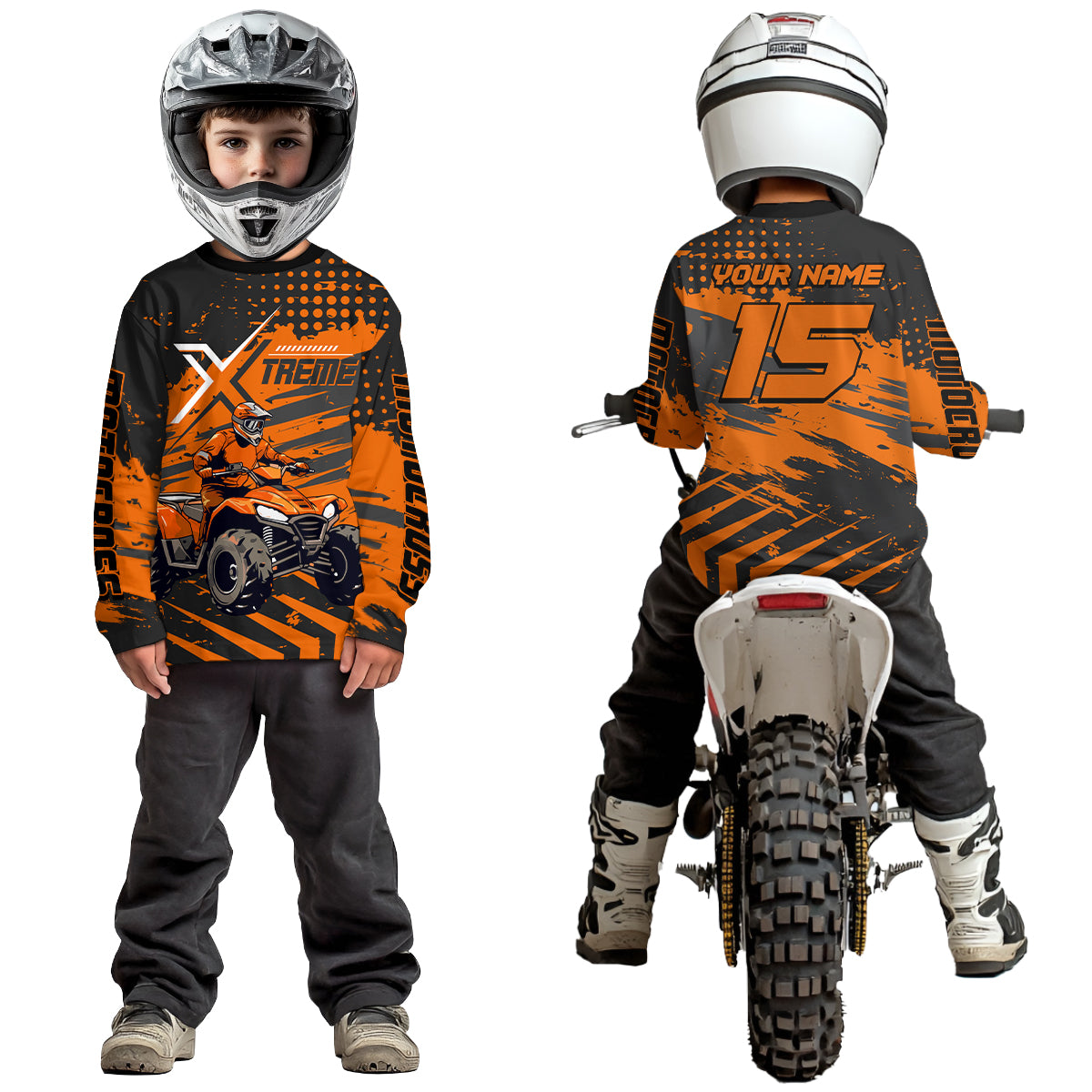 Custom Orange Off-Road Quad Bike Shirt Extreme ATV Motocross Shirts Kid Men Women UPF30+ DNT79