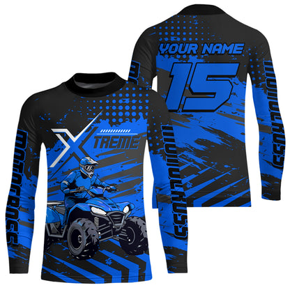 Custom Blue Off-Road Quad Bike Shirt Extreme ATV Motocross Shirts Kid Men Women UPF30+ DNT79