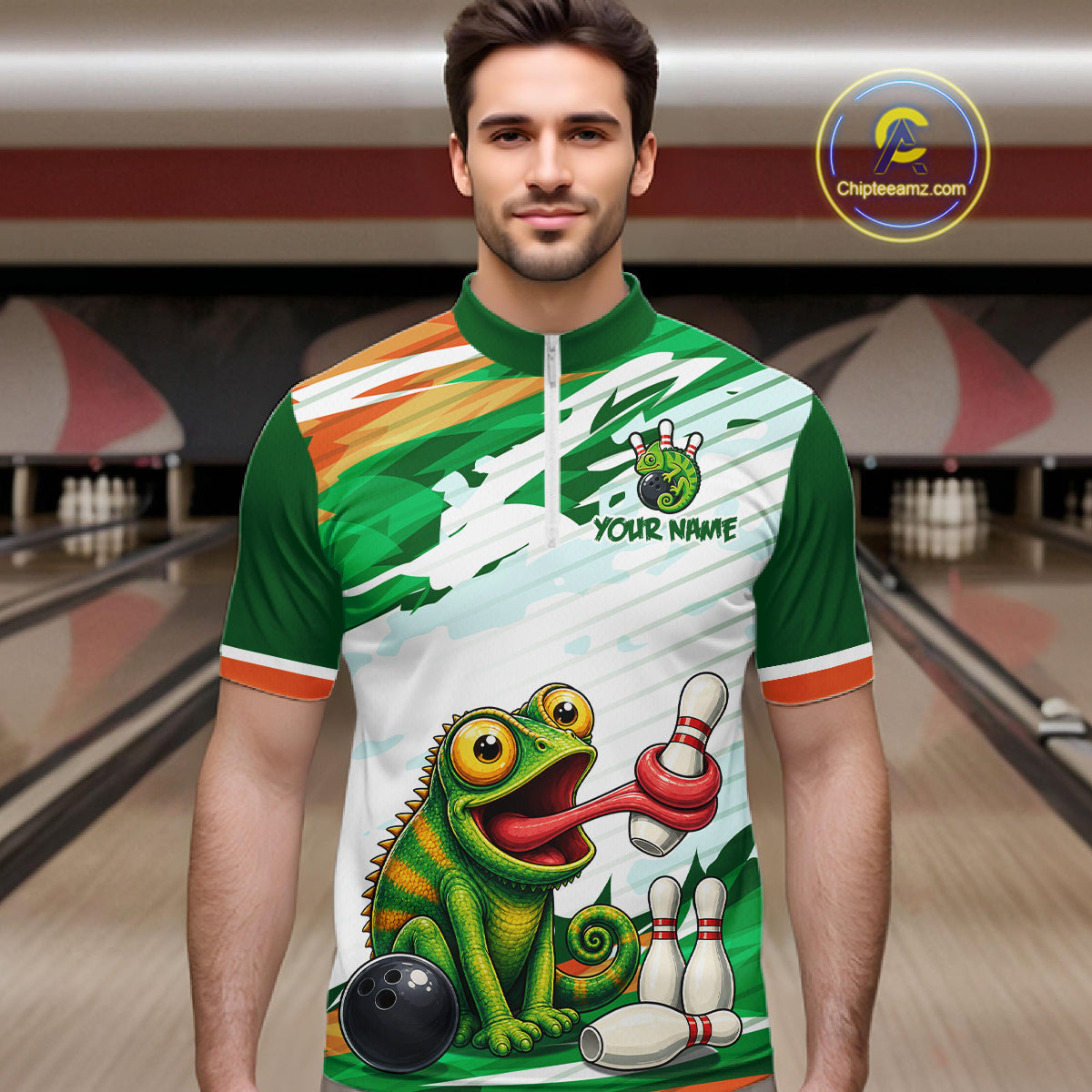 Custom Funny Chameleon Bowling Jersey for Men Bowling Team Shirts Bowling League HNT308