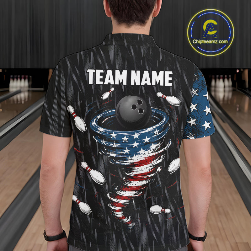 Custom Grunge US Flag Tornado Bowling Jersey for Men Bowling Team Shirts Polo & 1/4 Zip HNT487