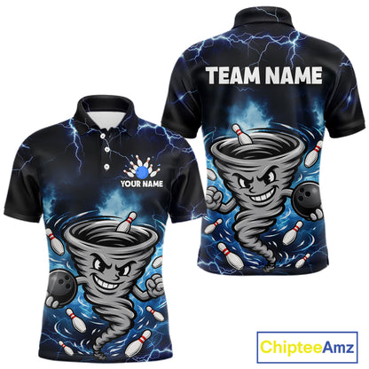 Custom Blue Thunder Lightning Tornado Bowling Jersey for Men Bowling Team Shirts Polo & 1/4 Zip HNT477