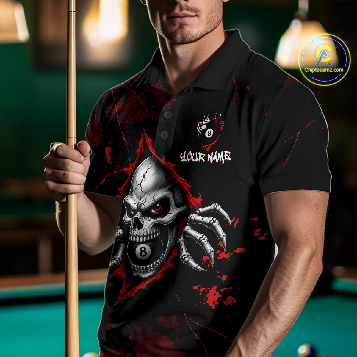 Red Skull 8 Ball Custom Billiard Shirts for Men Billiard Team Jerseys Billiard League NNT322