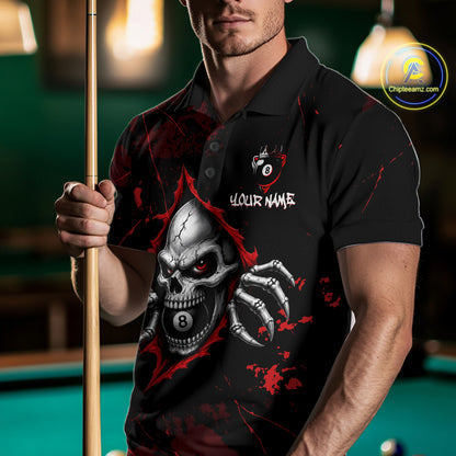 Red Skull 8 Ball Custom Billiard Shirts for Men Billiard Team Jerseys Billiard League NNT322