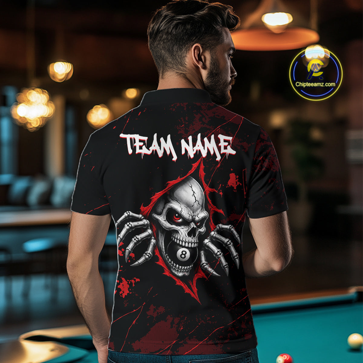 Red Skull 8 Ball Custom Billiard Shirts for Men Billiard Team Jerseys Billiard League NNT322