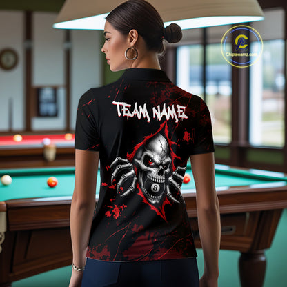 Red Skull 8 Ball Custom Billiard Shirts for Women Billiard Team Jerseys Billiard League NNT322