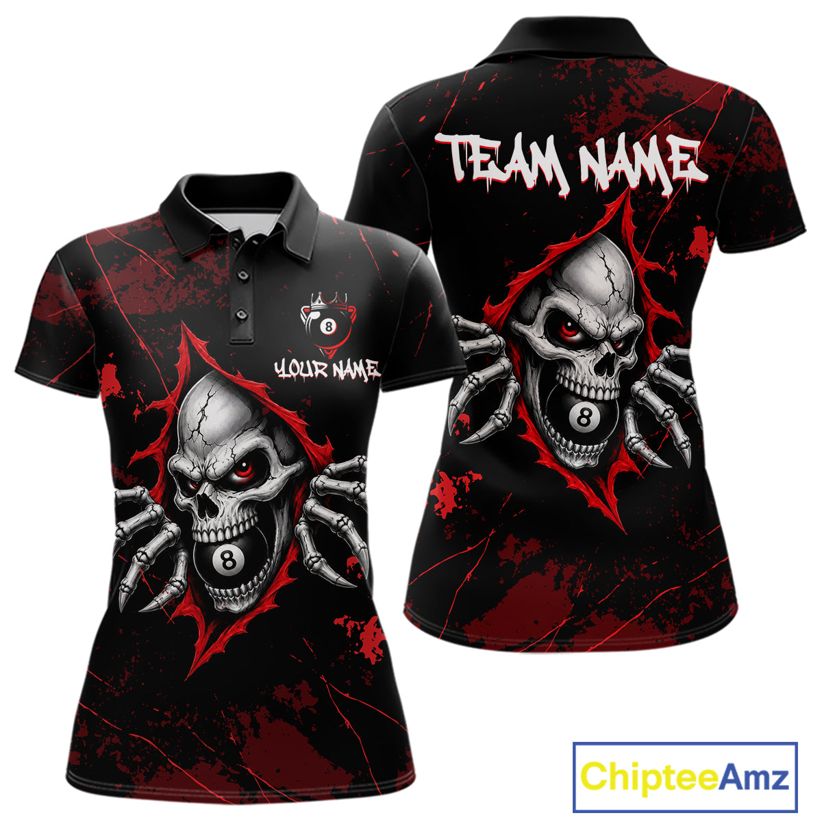 Red Skull 8 Ball Custom Billiard Shirts for Women Billiard Team Jerseys Billiard League NNT322