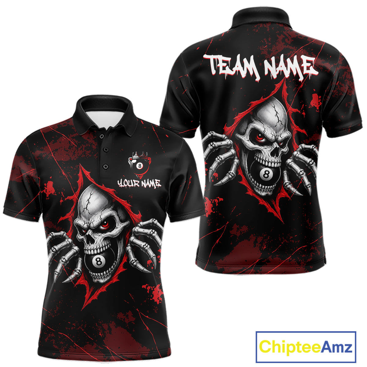 Red Skull 8 Ball Custom Billiard Shirts for Men Billiard Team Jerseys Billiard League NNT322